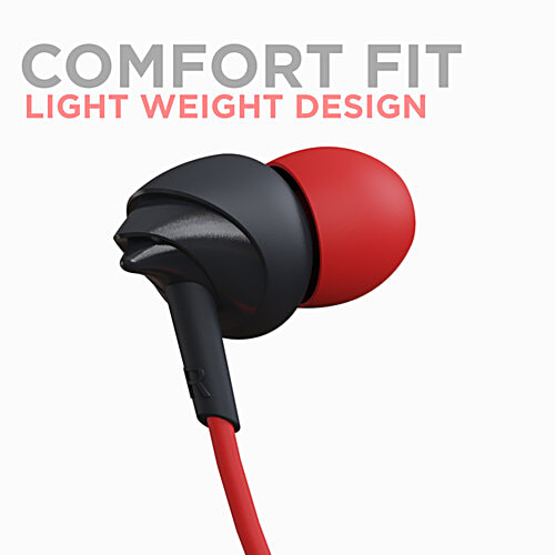 boAt Bassheads 100 Wired Earphones With Mic, Hawk Inspired Design, Integrated Multifunction Control - Raging Red, 1 pc In-line Mic Hands Free Communication, Instant Voice Assistant, Super Extra Bass