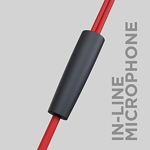 boAt Bassheads 100 Wired Earphones With Mic, Hawk Inspired Design, Integrated Multifunction Control - Raging Red, 1 pc In-line Mic Hands Free Communication, Instant Voice Assistant, Super Extra Bass