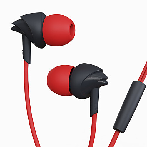 boAt Bassheads 100 Wired Earphones With Mic, Hawk Inspired Design, Integrated Multifunction Control - Raging Red, 1 pc In-line Mic Hands Free Communication, Instant Voice Assistant, Super Extra Bass