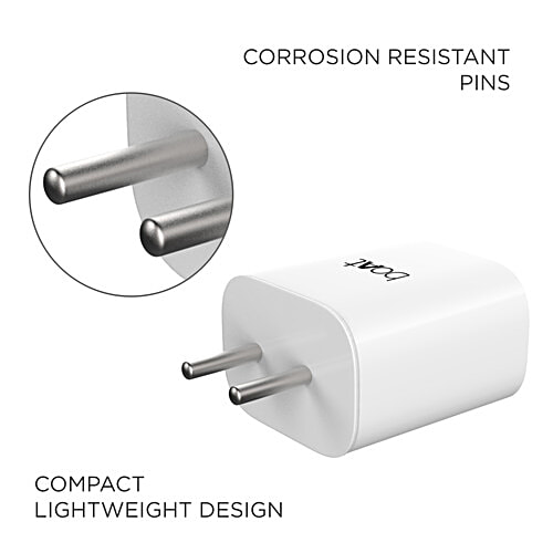 boAt WCD QC 3.0 Fast Charge Adapter 18 W With Type C Cable, Corrosion Resistant Pins, Smart IC Protection - White, 1 pc  Wall Charger, Type C Cable