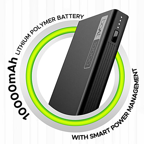 boAt Energyshroom Power Bank PB300 10000 mAh Battery, 2-Way 22.5W Fast Charge, Quick Charge 3.0 - Sleek Aluminium Case, Black, 1 pc  2 USB A Output Ports, 1 Type C 2 Way Port, 1 Micro USB Input Port, Smart IC Protection