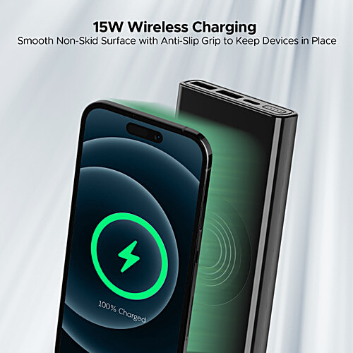 boAt EnergyShroom Power Bank PB310 Wireless Pro 15W Wireless Charging, Smart IC Protection - Black, 1 pc  2 Way 22.5 W Wired Fast Charging, 10000 mAh Capacity