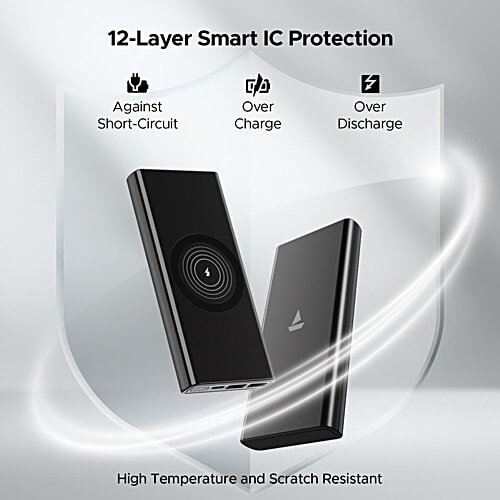 boAt EnergyShroom Power Bank PB310 Wireless Pro 15W Wireless Charging, Smart IC Protection - Black, 1 pc  2 Way 22.5 W Wired Fast Charging, 10000 mAh Capacity