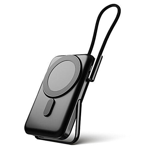 boAt Energyshroom Power Bank PB330 MagnaCharge Power Bank 10000 mAh, 15W Fast Wireless Charging - Black, 1 pc MagnaCharge Ring, LED Battery Display, Dual Mode Charging