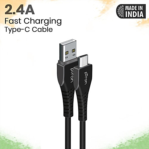 pTron Solero T241 2.4A USB-A To Type-C Fast Charging Cable - 1 m, Black, 1 pc  480Mbps Sync