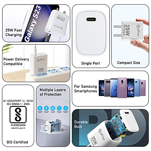 pTron Volta FC19 25W Type C Fast Charger - Compatible With Samsung S20 FE/S20+/S21/S21+/S21 FE/S21 Ultra, White, 1 pc
