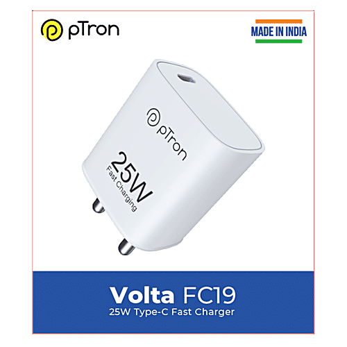 pTron Volta FC19 25W Type C Fast Charger - Compatible With Samsung S20 FE/S20+/S21/S21+/S21 FE/S21 Ultra, White, 1 pc