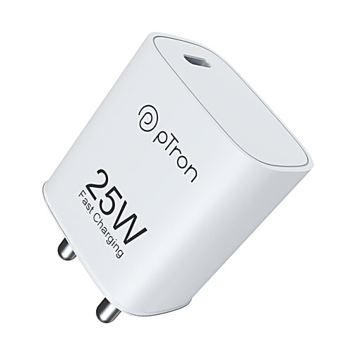 pTron Volta FC19 25W Type C Fast Charger - Compatible With Samsung S20 FE/S20+/S21/S21+/S21 FE/S21 Ultra, White, 1 pc