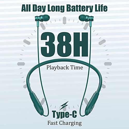 pTron Tangent Flex Wireless Neckband - With HD Mic, 38Hrs Playtime, Deep Bass & Dual Device Pairing, Green, 1 pc