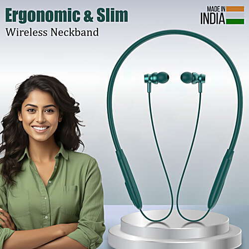 pTron Tangent Flex Wireless Neckband - With HD Mic, 38Hrs Playtime, Deep Bass & Dual Device Pairing, Green, 1 pc