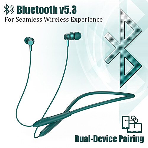 pTron Tangent Flex Wireless Neckband - With HD Mic, 38Hrs Playtime, Deep Bass & Dual Device Pairing, Green, 1 pc
