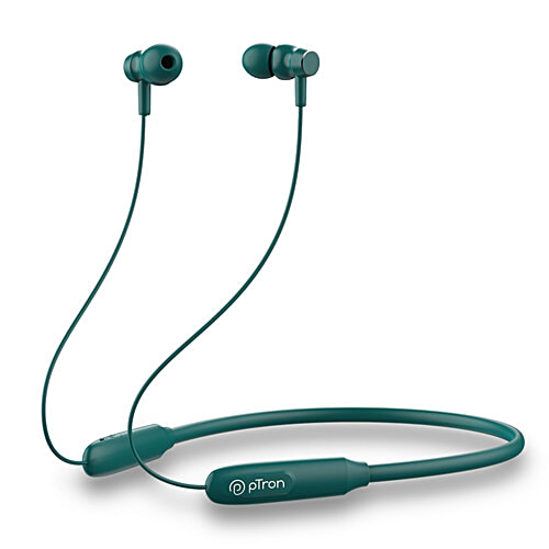 pTron Tangent Flex Wireless Neckband - With HD Mic, 38Hrs Playtime, Deep Bass & Dual Device Pairing, Green, 1 pc