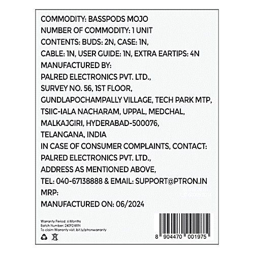 pTron Basspods Mojo TWS Earbuds - 34hrs Playtime, Clear Calls, Immersive Sound & Voice Assist, Light Blue, 1 pc  