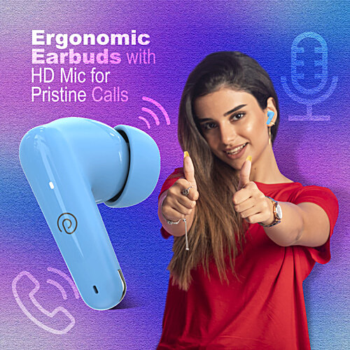 pTron Basspods Mojo TWS Earbuds - 34hrs Playtime, Clear Calls, Immersive Sound & Voice Assist, Light Blue, 1 pc  