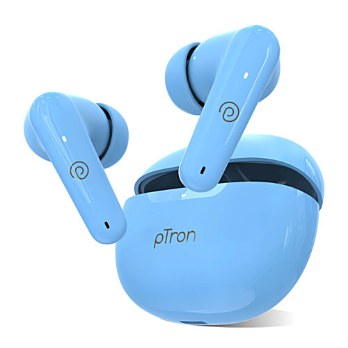 pTron Basspods Mojo TWS Earbuds - 34hrs Playtime, Clear Calls, Immersive Sound & Voice Assist, Light Blue, 1 pc  