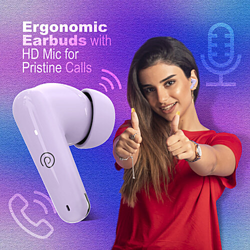pTron Basspods Mojo TWS Earbuds - 34hrs Playtime, Clear Calls, Immersive Sound & Voice Assist, Lilac, 1 pc  