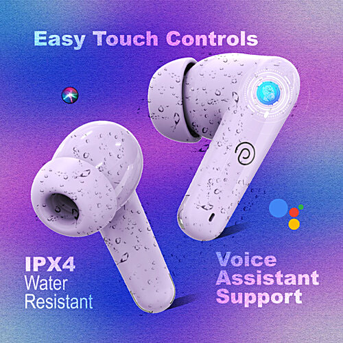 pTron Basspods Mojo TWS Earbuds - 34hrs Playtime, Clear Calls, Immersive Sound & Voice Assist, Lilac, 1 pc  