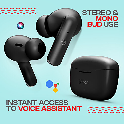 pTron Bassbuds Duo TWS Earbuds - With Stereo Calls, 32H Playtime, Stereo Sound & Type C Charging, Black, 1 pc