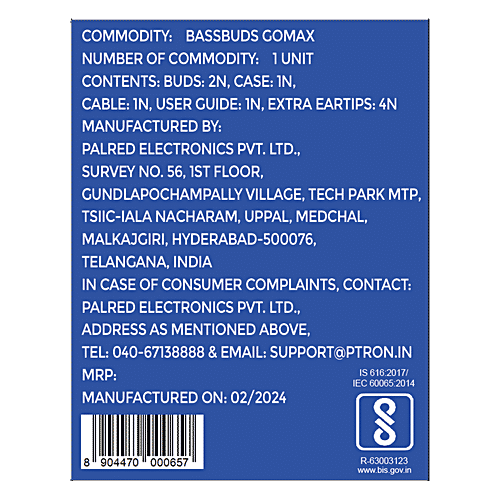 pTron Bassbuds GoMax TWS Earbuds - With HD Mic & TruTalk, AI ENC Calls, 36H Playtime & Deep Bass, Black, 1 pc