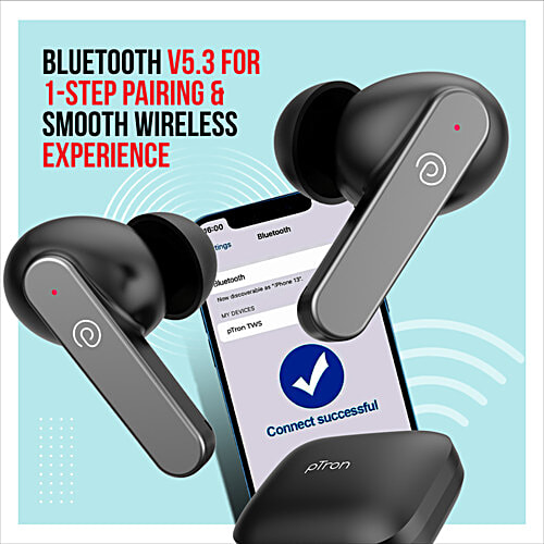 pTron Bassbuds GoMax TWS Earbuds - With HD Mic & TruTalk, AI ENC Calls, 36H Playtime & Deep Bass, Black, 1 pc