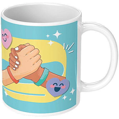 Pearlfiesta Friends 4 Ever Printed Coffee Mug For Friendship Day - Microwave Safe, Ceramic, 330 ml Tea Coffee Mug