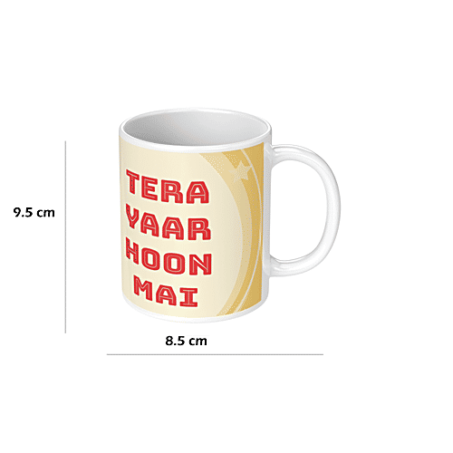 Pearlfiesta Tera Yaar Hoon Main Printed Coffee Mug for Friendship Day - Microwave Safe, Ceramic, 330 ml  Tea Coffee Mug