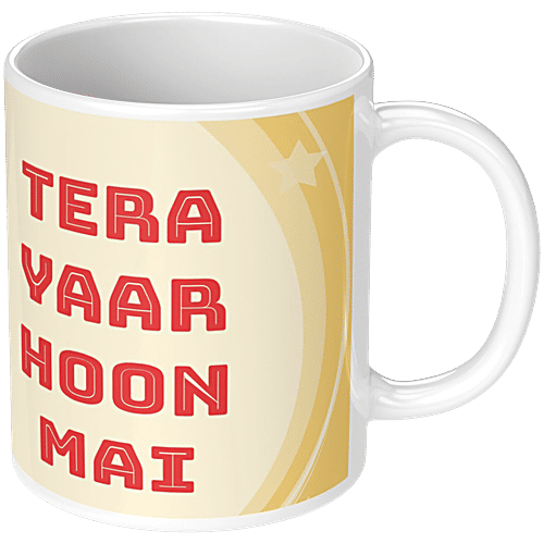 Pearlfiesta Tera Yaar Hoon Main Printed Coffee Mug for Friendship Day - Microwave Safe, Ceramic, 330 ml  Tea Coffee Mug