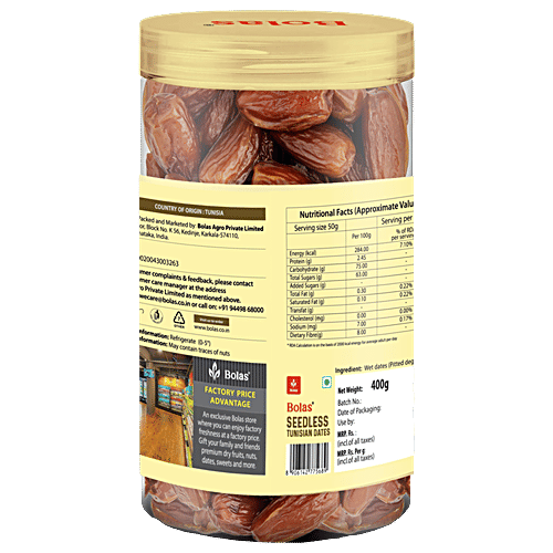 Bolas Seedless Tunisian Dates, 400 g Jar