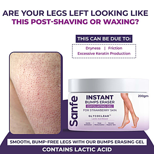 Sanfe Instant Bumps Eraser Exfoliating Gel - For Rough, Bumpy Skin, Tan, Strawberry Legs, 200 g  