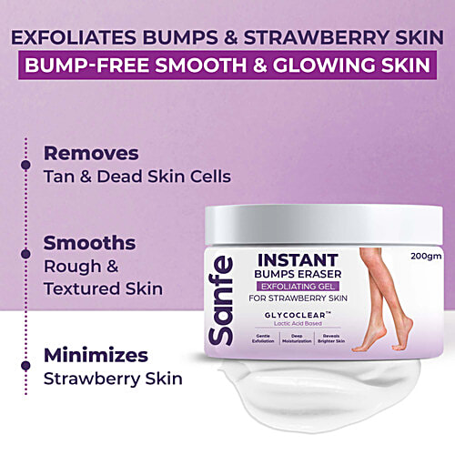 Sanfe Instant Bumps Eraser Exfoliating Gel - For Rough, Bumpy Skin, Tan, Strawberry Legs, 200 g  