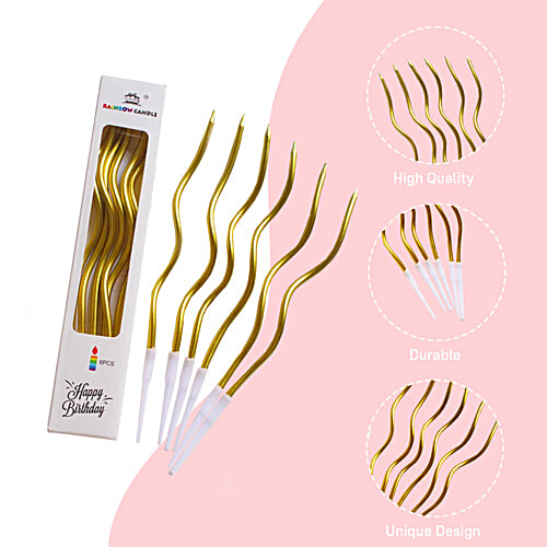 Party Propz Spiral Candles Metallic Golden, 6 pcs  Golden Spiral Candle
 Unique Design