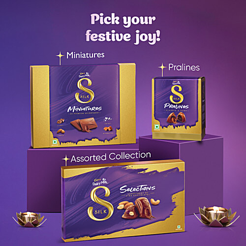 Cadbury Dairy Milk Silk Miniatures Premium Assorted Chocolate Gift Pack, 90 g (9 x 10 g) 3 Delectable Flavours, Premium Chocolate Collection, Perfect for Gifting on Special Occasions