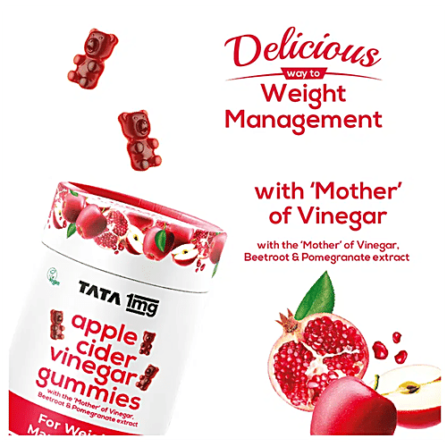 Tata 1mg Apple Cider Vinegar Gummies With The ‘Mother’ of Vinegar, Beetroot & Pomegranate Extract For Weight Management, 30 pcs  