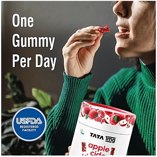 Tata 1mg Apple Cider Vinegar Gummies With The ‘Mother’ of Vinegar, Beetroot & Pomegranate Extract For Weight Management, 30 pcs  