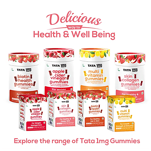 Tata 1mg Apple Cider Vinegar Gummies With The ‘Mother’ of Vinegar, Beetroot & Pomegranate Extract For Weight Management, 30 pcs  