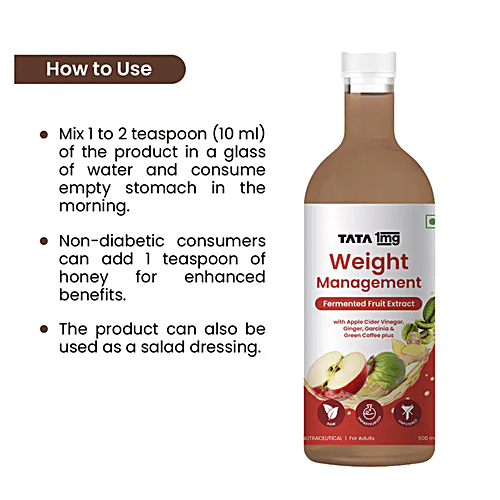 Tata 1mg Weight Management Juice With Green Coffee, Garcinia, Ginger, & Apple Cider Vinegar, 500 ml  Fermented Fruit Extract