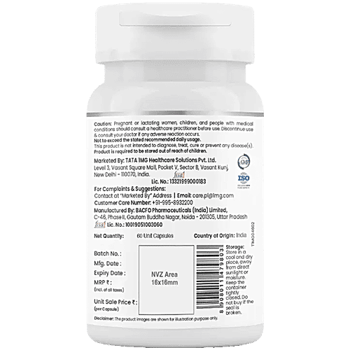 Tata 1mg Brain Formula With Vitamin B Complex, L-Tyrosine, L-Theanine, Brahmi, Ginkgo & Pine Bark Extract Capsule, 60 pcs  