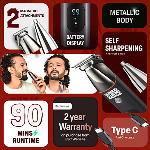 Bombay Shaving Company Premium Multigroomer, 1 pc Beard, Body, Nose & Ears Attachments, Multi Length Setting Combs, IPX6 Waterproof