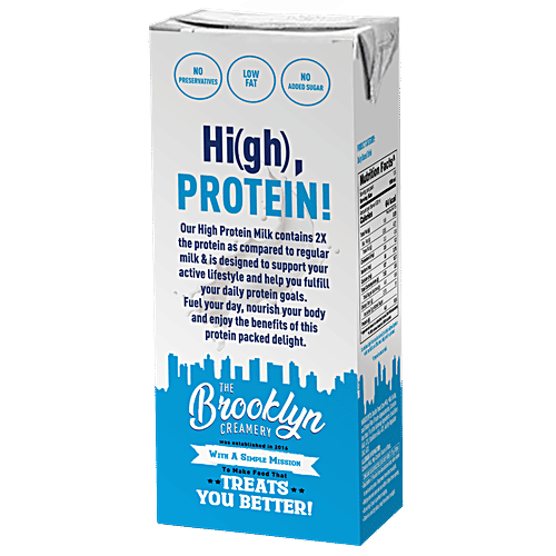 The Brooklyn Creamery High Protein Milk, 200 ml Carton Contains 12 g Protein, Naturally Nutritious, No Added Sugar, Dairy Based Drink, Source Of Protein & Calcium