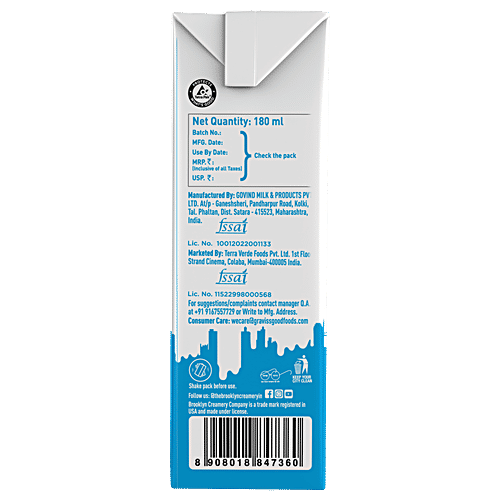 The Brooklyn Creamery High Protein Milk, 200 ml Carton Contains 12 g Protein, Naturally Nutritious, No Added Sugar, Dairy Based Drink, Source Of Protein & Calcium
