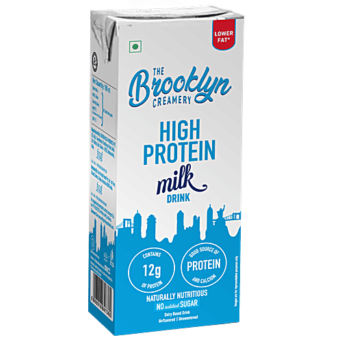 The Brooklyn Creamery High Protein Milk, 200 ml Carton Contains 12 g Protein, Naturally Nutritious, No Added Sugar, Dairy Based Drink, Source Of Protein & Calcium