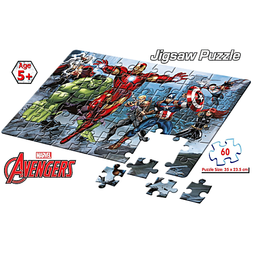 Frank Marvel Avengers Jigsaw Puzzle 60 Pieces For Kids Above 5+ Years - 90157, 1 pc Box Fun & Challenging Brain Booster Games, Educational Puzzle For Focus & Memory