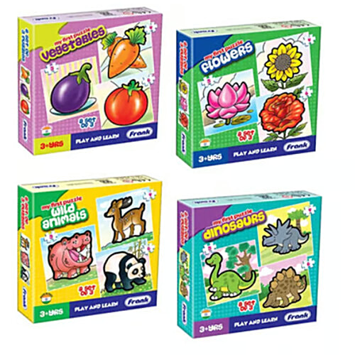 Frank Combo Puzzle For 3-Year-Old Kids & Above - Vegetables, Flowers, Wild Animals & Dinosaurs, 1 pc (4 Puzzles x Set of 3 each) Vegetables, Flowers, Wild Animals & Dinosaurs
 Play and Learn Technique