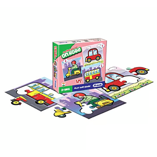Frank Combo Puzzle For 3-Year-Old Kids & Above - With Wings, On Road, Animals & Fruits, 1 pc (4 Puzzles x Set of 3 each) Fun Learning
 Develops Motor Skills