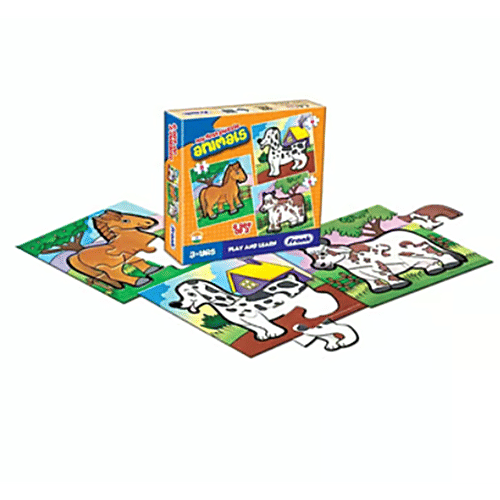 Frank Combo Puzzle For 3-Year-Old Kids & Above - With Wings, On Road, Animals & Fruits, 1 pc (4 Puzzles x Set of 3 each) Fun Learning
 Develops Motor Skills
