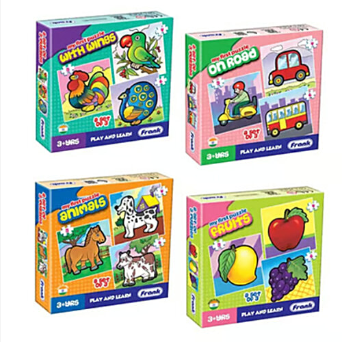 Frank Combo Puzzle For 3-Year-Old Kids & Above - With Wings, On Road, Animals & Fruits, 1 pc (4 Puzzles x Set of 3 each) Fun Learning
 Develops Motor Skills