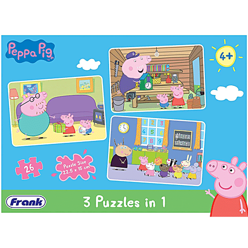 Frank Peppa Pig 26 Pieces 3 In 1 Jigsaw Puzzle For Kids Above 4+ Years - 60404, 1 pc Box Fun & Challenging Brain Booster Games For Focus & Memory