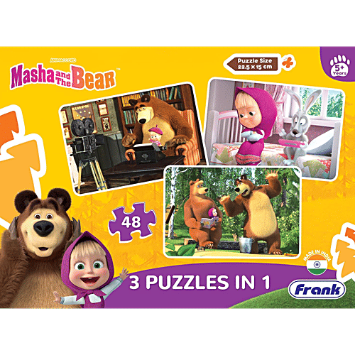 Frank Masha & The Bear 48 Pieces 3 In 1 Jigsaw Puzzle For Kids Above 5+ Years - 70204, 1 pc (Set of 3) Fun & Challenging Brain Booster Games For Focus & Memory