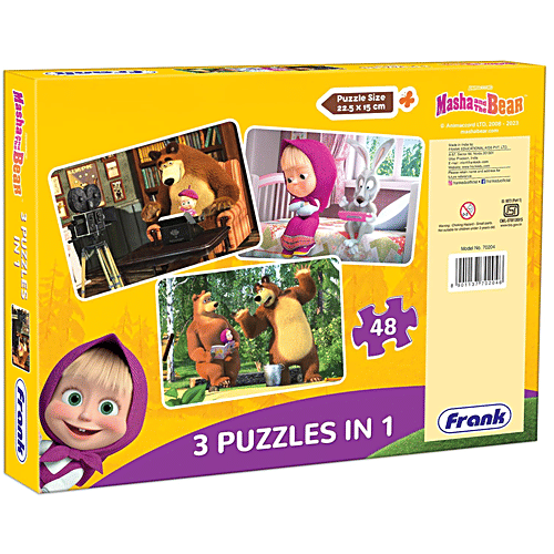 Frank Masha & The Bear 48 Pieces 3 In 1 Jigsaw Puzzle For Kids Above 5+ Years - 70204, 1 pc (Set of 3) Fun & Challenging Brain Booster Games For Focus & Memory
