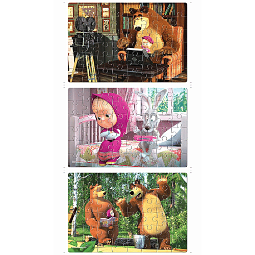 Frank Masha & The Bear 48 Pieces 3 In 1 Jigsaw Puzzle For Kids Above 5+ Years - 70204, 1 pc (Set of 3) Fun & Challenging Brain Booster Games For Focus & Memory